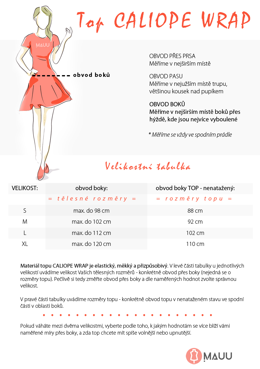 Velikostní tabulka top CALIOPE WRAP